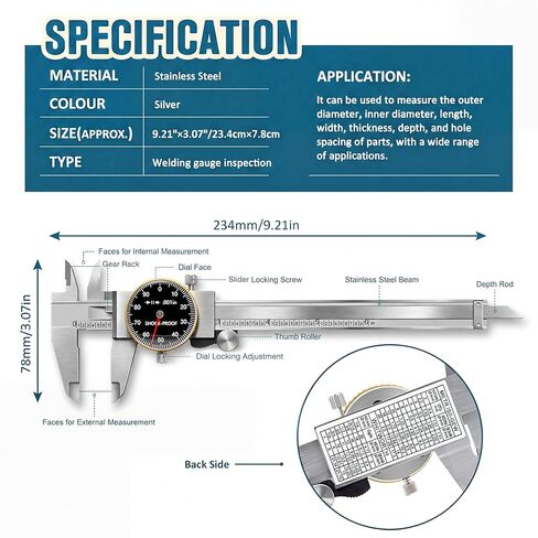 WeldingStop Precision 0-6" Dial Caliper Set with Protective Case - 0.001" Accuracy 4-Way Measuring Tool, Shock-Proof Stainless Steel, Ideal for Home & DIY Measurement in Kuwait