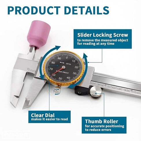 WeldingStop Precision 0-6" Dial Caliper Set with Protective Case - 0.001" Accuracy 4-Way Measuring Tool, Shock-Proof Stainless Steel, Ideal for Home & DIY Measurement in Kuwait