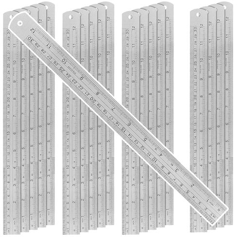 30 Pack 12 Inches Stainless Steel Rulers, Straight Edge Ruler, Precision Metal Ruler Laser Engraved Imperial/Metric Scales & Individual Sleeves for Office, Woodworking, Engineering in Saudi Arabia