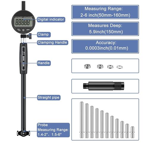 HDLNKAK Digital Dial Indicator Bore Gauges (2"-6"/0.0005"), Engine Cylinder Measurement with Carbide anvils.(Black) in Saudi Arabia