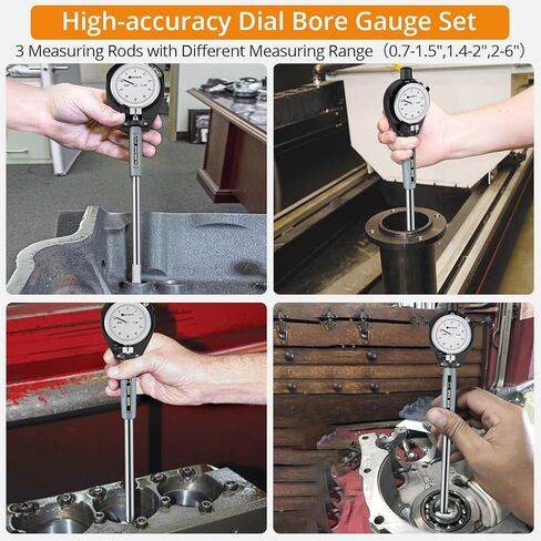 Neoteck Dial Bore Gauge with 0.7"-6"/0.0005" Measuring Range and 6" Measuring Depth Dial Bore Gauge Set with 23PCS Anvils Chrome Plated Handle & Insulated Grips for Engine Cylinder Measurement in Saudi Arabia