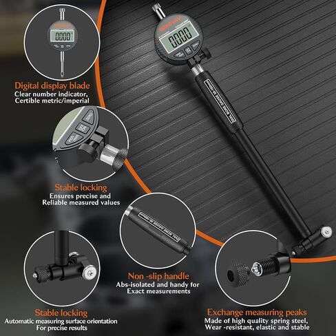 مجموعة قياس تجويف القرص الرقمي، قياسات عالية الدقة 2-6 بوصة/0.0005 بوصة تتضمن مقياس تجويف القرص ذاتي التمركز مع سندان كربيد لقياس أسطوانة المحرك العميق in Kuwait