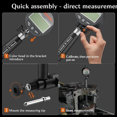 مجموعة قياس تجويف القرص الرقمي، قياسات عالية الدقة 2-6 بوصة/0.0005 بوصة تتضمن مقياس تجويف القرص ذاتي التمركز مع سندان كربيد لقياس أسطوانة المحرك العميق in Kuwait