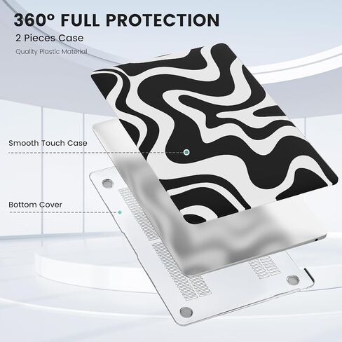 iLeadon for MacBook Air 13 inch Case 2020 2019 2018 Release A2337/A1932/A2179, Hard Shell Case Protective Cover and Keyboard Coverok Air 13'' with Touch ID, Pink Abstract Wave in Kuwait