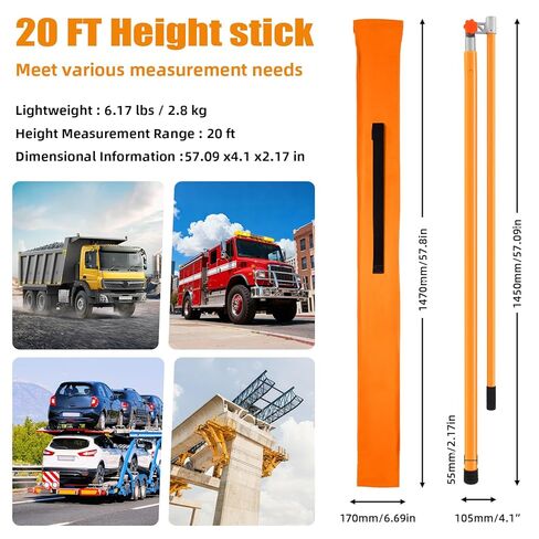 20FT Load Height Measuring Stick, Metric& Imperial, Sturdy Fiberglass Truck Height Stick with Adjustable Pole,Professional Non-Conductive Truck Height Measuring Stick for Trucks Car Haulers Trailer in Saudi Arabia