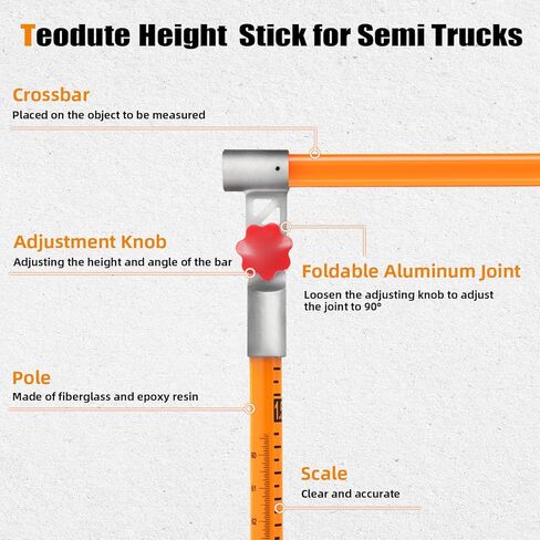 20FT Load Height Measuring Stick, Metric& Imperial, Sturdy Fiberglass Truck Height Stick with Adjustable Pole,Professional Non-Conductive Truck Height Measuring Stick for Trucks Car Haulers Trailer in Saudi Arabia