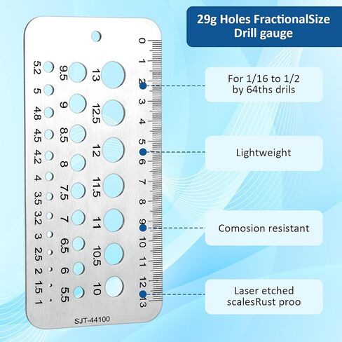 Drill Bit Size Gauge, Drill Gauge, Stainless Steel Drill Bit Size Chart for 1/16 Inch to 1/2 Inch 29-Hole for Accurate Measurement Equivalents(Silver) in Saudi Arabia