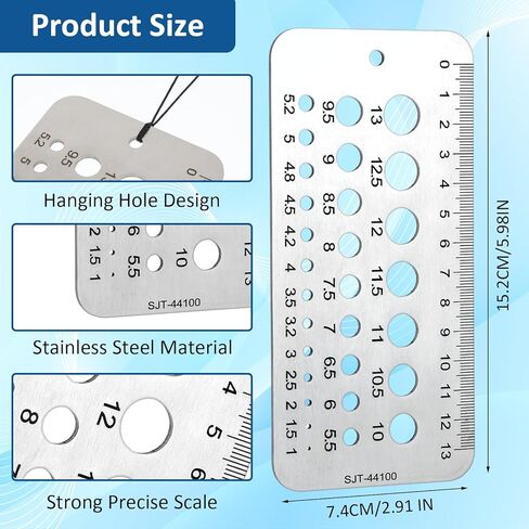Drill Bit Size Gauge, Drill Gauge, Stainless Steel Drill Bit Size Chart for 1/16 Inch to 1/2 Inch 29-Hole for Accurate Measurement Equivalents(Silver) in Saudi Arabia