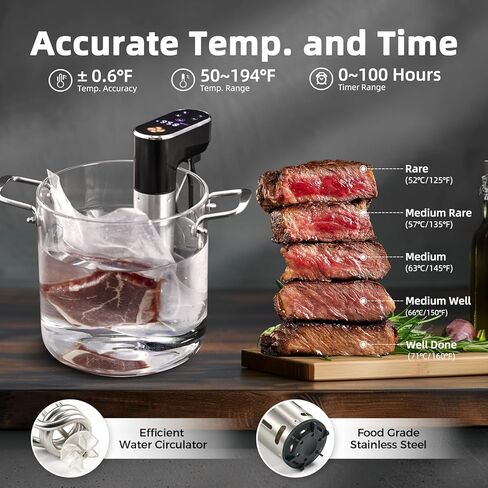 1300W Sous Vide Cooker,WiFi App Control, IPX7 Waterproof, Ultra Quiet Immersion Circulator with Digital Display & Recipes,Precision Slow Cooker,Steak Cooker,Fast Heating,Easy to store in Kuwait