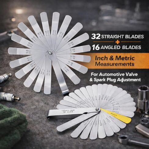 Feeler Gauges Set, 2pcs Stainless Steel, 32 Straight & 16 Angled Blades, Dual Marked SAE/Metric, Spark Plug Gap Tool for Valves, Automotive, Piston, Guitar (32 Straight & 16 Angled Blades) in Kuwait