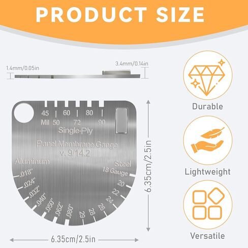لوح لوحي وقياس غشاء مطور - فرجار سمك من الفولاذ المقاوم للصدأ للأسقف المعدنية، والألواح الخشبية، والأغشية المفردة/المزدوجة | يستبدل مقياس الألواح الخشبية، أداة قياس دقيقة لفحص السقف in Kuwait