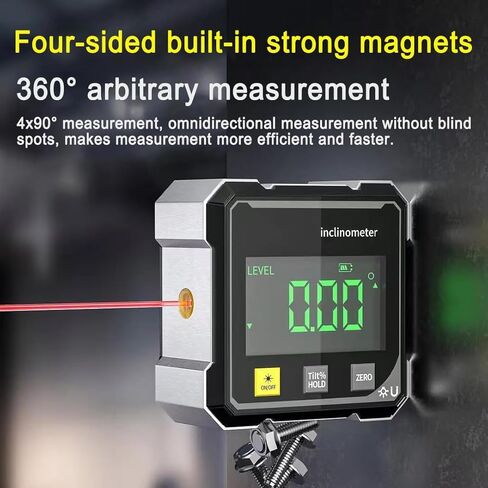 Digital Laser Angle Finder inclinometer, Protractor Tool, 4×90° High Accuracy, Large LED Display, Magnetic Base, USB Rechargeable, for Woodworking, Metalworking, Construction & DIY in Saudi Arabia