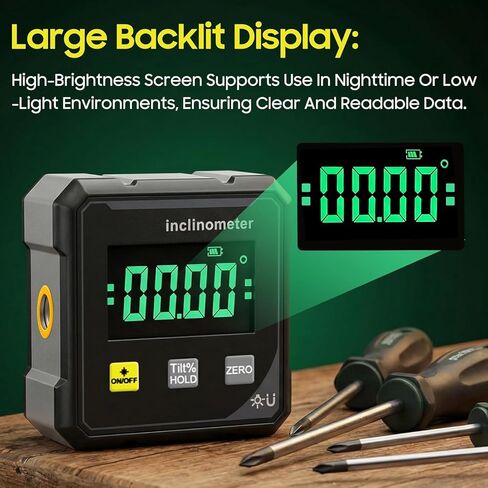 Digital Laser Angle Finder inclinometer, Protractor Tool, 4×90° High Accuracy, Large LED Display, Magnetic Base, USB Rechargeable, for Woodworking, Metalworking, Construction & DIY in Saudi Arabia