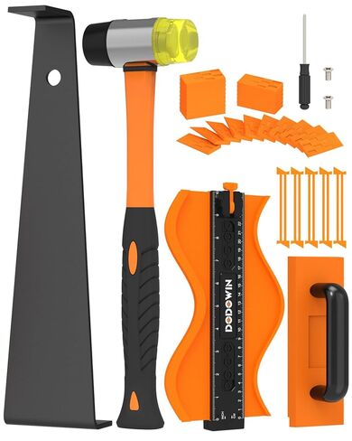 DODOWIN Laminate Flooring Installation Kit, Vinyl Flooring Tools with 10" Contour Gauge, Tapping Block, Pull Bar, Double-Faced Mallet and 45 Spacers for LVP, Laminate, Hardwood Floor Installation in Kuwait