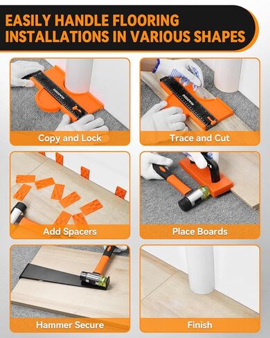 DODOWIN Laminate Flooring Installation Kit, Vinyl Flooring Tools with 10" Contour Gauge, Tapping Block, Pull Bar, Double-Faced Mallet and 45 Spacers for LVP, Laminate, Hardwood Floor Installation in Kuwait