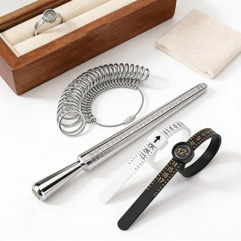 Ring Sizer Measuring Tool Kit with Ring Mandrel Measurer, 27 PCS Premium Steel Measuring Ring Tool US Size 0-13, 2 PCS Reusable Finger Tape with Magnified Glass 1-17 USA Size Silver in Saudi Arabia