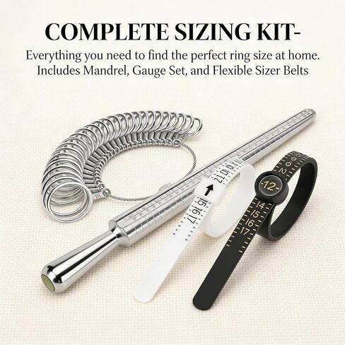 Ring Sizer Measuring Tool Kit with Ring Mandrel Measurer, 27 PCS Premium Steel Measuring Ring Tool US Size 0-13, 2 PCS Reusable Finger Tape with Magnified Glass 1-17 USA Size Silver in Saudi Arabia
