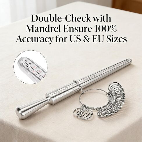 Ring Sizer Measuring Tool Kit with Ring Mandrel Measurer, 27 PCS Premium Steel Measuring Ring Tool US Size 0-13, 2 PCS Reusable Finger Tape with Magnified Glass 1-17 USA Size Silver in Saudi Arabia