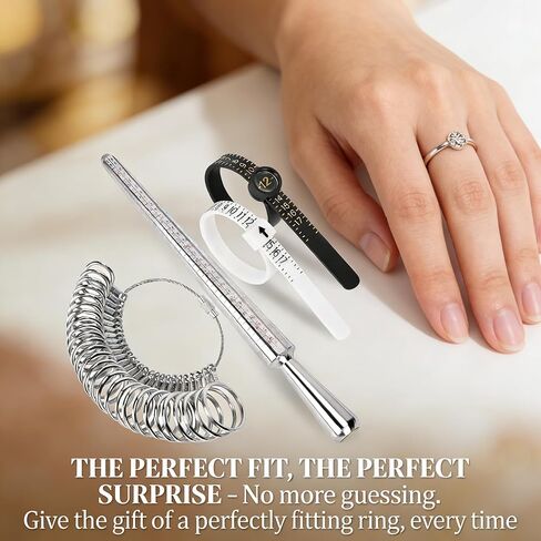 Ring Sizer Measuring Tool Kit with Ring Mandrel Measurer, 27 PCS Premium Steel Measuring Ring Tool US Size 0-13, 2 PCS Reusable Finger Tape with Magnified Glass 1-17 USA Size Silver in Saudi Arabia