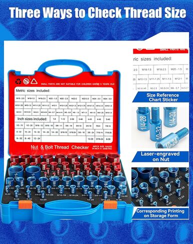 فاحص خيط صامولة ومسمار 66 مع صندوق تخزين، أداة قياس فاحص الخيط (34 متريًا و32 قياسيًا)، حجم المسمار ومكتشف مقياس الخيط مناسب للفحص في المناطق الضيقة والصعبة in Kuwait