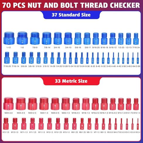 70 Pcs Thread Checker Nut and Bolt Thread Checker Set with 37 Inch and 33 Metric Box Set Thread Gauge SAE and Metric Sizes Perfect for Tight Spaces Ideal for Bolt and Nut Size Checking in Kuwait
