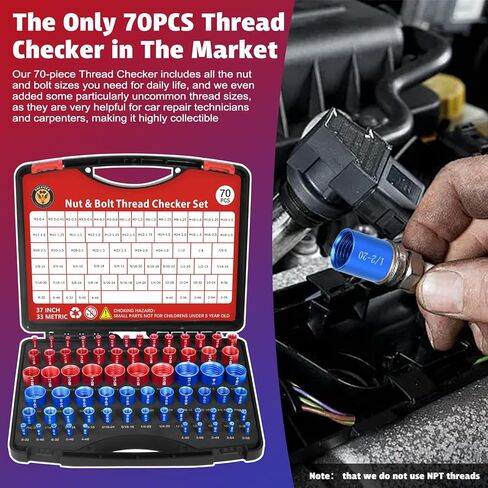 70 Pcs Thread Checker Nut and Bolt Thread Checker Set with 37 Inch and 33 Metric Box Set Thread Gauge SAE and Metric Sizes Perfect for Tight Spaces Ideal for Bolt and Nut Size Checking in Kuwait