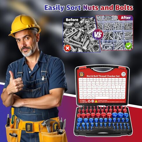 70 Pcs Thread Checker Nut and Bolt Thread Checker Set with 37 Inch and 33 Metric Box Set Thread Gauge SAE and Metric Sizes Perfect for Tight Spaces Ideal for Bolt and Nut Size Checking in Kuwait