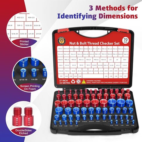 70 Pcs Thread Checker Nut and Bolt Thread Checker Set with 37 Inch and 33 Metric Box Set Thread Gauge SAE and Metric Sizes Perfect for Tight Spaces Ideal for Bolt and Nut Size Checking in Kuwait