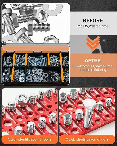 57 Pcs Nut and Bolt Thread Checker - 21 Standard + 17 Metric Thread Gauges | 19 Drill Bit Gauges, Wall-Mountable Bolt Size Finder for Fastener & Drill Bit Identification in Kuwait