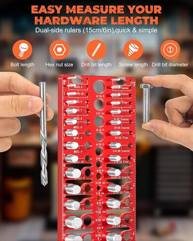57 Pcs Nut and Bolt Thread Checker - 21 Standard + 17 Metric Thread Gauges | 19 Drill Bit Gauges, Wall-Mountable Bolt Size Finder for Fastener & Drill Bit Identification in Kuwait