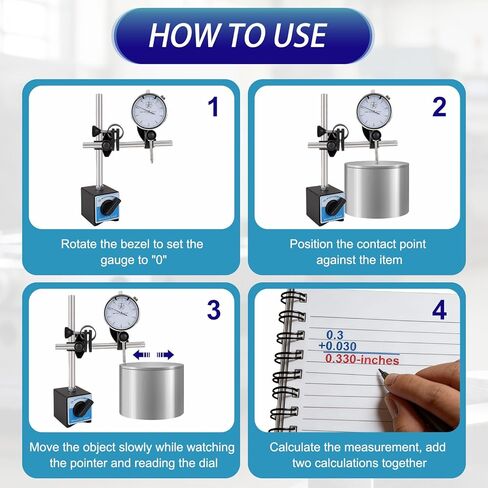 Dial Indicator with Magnetic Base, 0-1"×0.001" Magnetic Dial Indicator Set with 360° Rotatable Arm, Dial Test Indicator with 22 Point Set for Precision Measurement in Workshops, Labs, and Mold Making in Kuwait