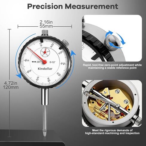 Dial Indicator with Magnetic Base, 0-1 inch Dial Test Gauge Indicators Graduation 0.001",132lbs Mag Base Runout Gauge Set in Kuwait