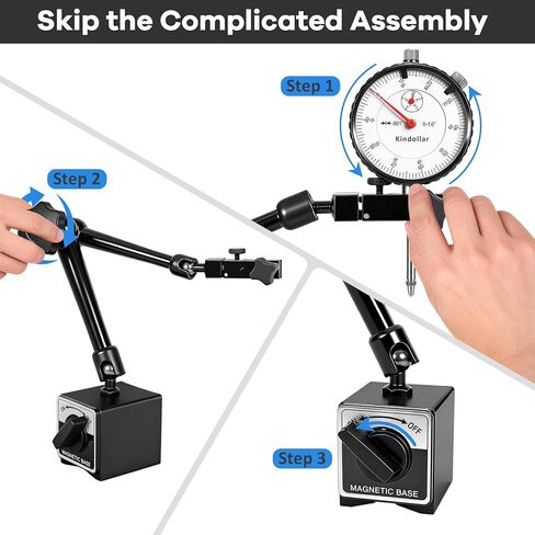 Dial Indicator with Magnetic Base, 0-1 inch Dial Test Gauge Indicators Graduation 0.001",132lbs Mag Base Runout Gauge Set in Kuwait