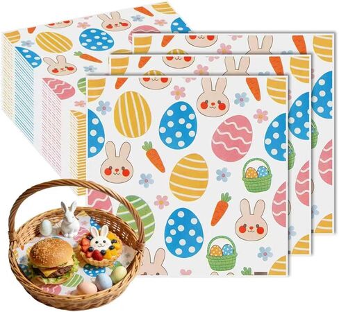 100 Pcs Easter Wax Paper for Food,Easter Basket Stuffers,7x7 Upgraded 45gsm Thick Waterproof Oil-Proof Paper,Bunny Egg Deli Paper for Sandwich Cookies Cake Basket Liner,Easter Baking Supplies,YEHOSHUN in Saudi Arabia