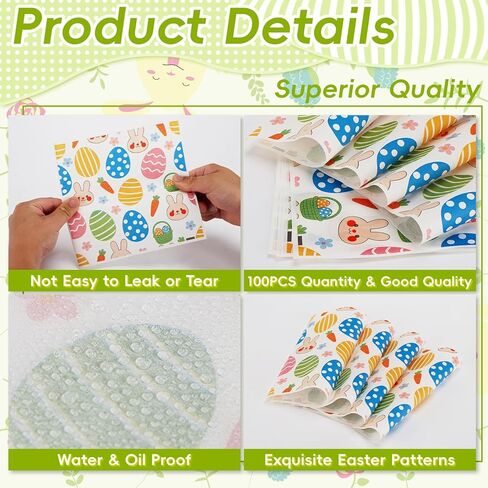 100 Pcs Easter Wax Paper for Food,Easter Basket Stuffers,7x7 Upgraded 45gsm Thick Waterproof Oil-Proof Paper,Bunny Egg Deli Paper for Sandwich Cookies Cake Basket Liner,Easter Baking Supplies,YEHOSHUN in Saudi Arabia