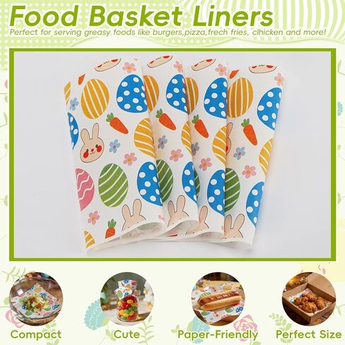 100 Pcs Easter Wax Paper for Food,Easter Basket Stuffers,7x7 Upgraded 45gsm Thick Waterproof Oil-Proof Paper,Bunny Egg Deli Paper for Sandwich Cookies Cake Basket Liner,Easter Baking Supplies,YEHOSHUN in Saudi Arabia