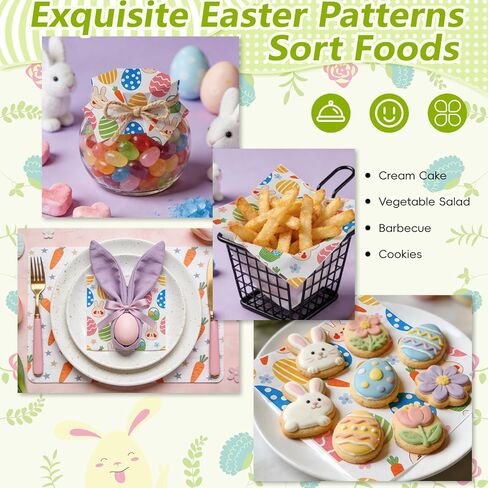 100 Pcs Easter Wax Paper for Food,Easter Basket Stuffers,7x7 Upgraded 45gsm Thick Waterproof Oil-Proof Paper,Bunny Egg Deli Paper for Sandwich Cookies Cake Basket Liner,Easter Baking Supplies,YEHOSHUN in Saudi Arabia