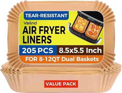 Air Fryer Paper Liners, 205 PCS Non-Stick Parchment Paper, 8.5-Inch Rectangle Disposable Air Fryer Liners for 8-12 QT Basket, Water-Proof & Oil-Proof Airfryer Liners for Baking, Roasting, Microwave in Kuwait