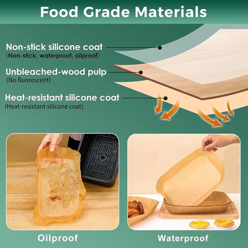 Air Fryer Paper Liners, 205 PCS Non-Stick Parchment Paper, 8.5-Inch Rectangle Disposable Air Fryer Liners for 8-12 QT Basket, Water-Proof & Oil-Proof Airfryer Liners for Baking, Roasting, Microwave in Kuwait