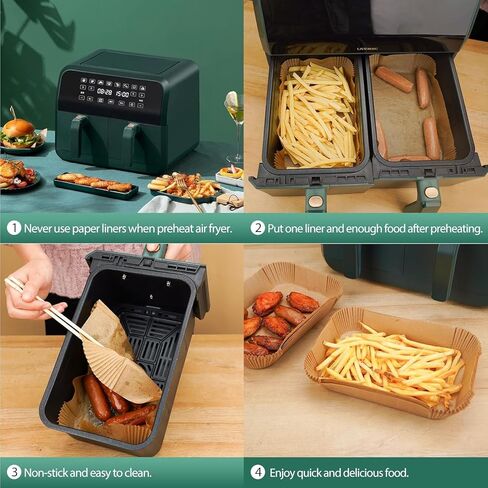 Air Fryer Paper Liners, 205 PCS Non-Stick Parchment Paper, 8.5-Inch Rectangle Disposable Air Fryer Liners for 8-12 QT Basket, Water-Proof & Oil-Proof Airfryer Liners for Baking, Roasting, Microwave in Kuwait