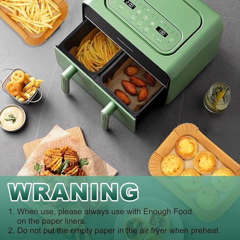 Air Fryer Paper Liners, 205 PCS Non-Stick Parchment Paper, 8.5-Inch Rectangle Disposable Air Fryer Liners for 8-12 QT Basket, Water-Proof & Oil-Proof Airfryer Liners for Baking, Roasting, Microwave in Kuwait