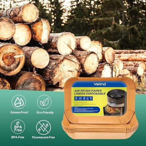 Air Fryer Paper Liners, 205 PCS Non-Stick Parchment Paper, 8.5-Inch Rectangle Disposable Air Fryer Liners for 8-12 QT Basket, Water-Proof & Oil-Proof Airfryer Liners for Baking, Roasting, Microwave in Kuwait