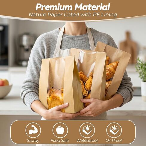 100 قطعة من أكياس الخبز من تريفو للخبز المنزلي مع نافذة شفافة و120 ملصقًا، أكياس خبز العجين المخمر لتخزين الخبز والبسكويت والوجبات الخفيفة، وأكياس ورقية كبيرة للمخبوزات in Kuwait