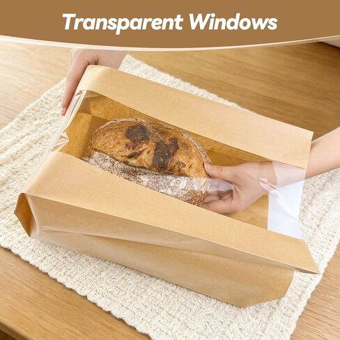 100 قطعة من أكياس الخبز من تريفو للخبز المنزلي مع نافذة شفافة و120 ملصقًا، أكياس خبز العجين المخمر لتخزين الخبز والبسكويت والوجبات الخفيفة، وأكياس ورقية كبيرة للمخبوزات in Kuwait