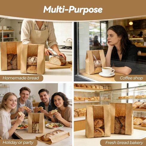 100 قطعة من أكياس الخبز من تريفو للخبز المنزلي مع نافذة شفافة و120 ملصقًا، أكياس خبز العجين المخمر لتخزين الخبز والبسكويت والوجبات الخفيفة، وأكياس ورقية كبيرة للمخبوزات in Kuwait