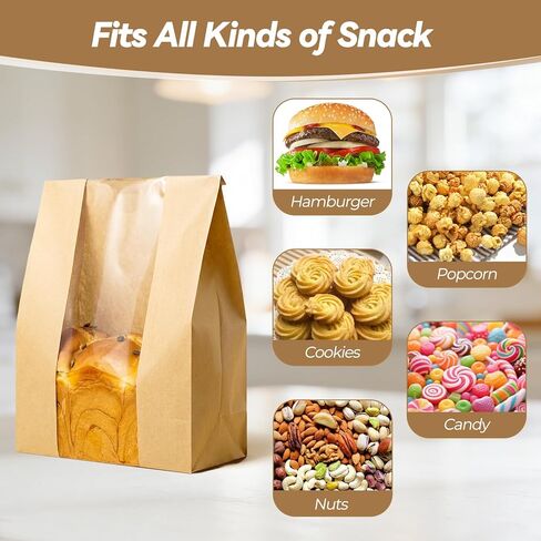 100 قطعة من أكياس الخبز من تريفو للخبز المنزلي مع نافذة شفافة و120 ملصقًا، أكياس خبز العجين المخمر لتخزين الخبز والبسكويت والوجبات الخفيفة، وأكياس ورقية كبيرة للمخبوزات in Kuwait