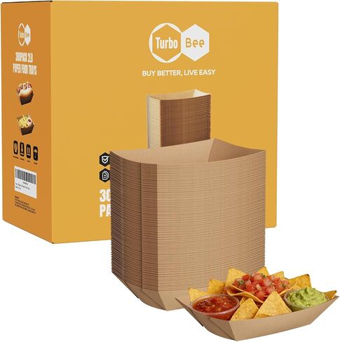 Disposable Paper Food Trays 2lb, 150 Pack Brown Paper Boats - Heavy Duty Holders for French Fries, Nachos, Hot Dogs, Tacos, Popcorn - Grease Resistant Snack Boats for Food Trucks, Parties, Delivery in Kuwait