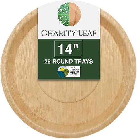 صواني مستديرة من أوراق النخيل للاستعمال مرة واحدة مقاس 14 بوصة (25 قطعة) أطباق تقديم تشبه الخيزران، وألواح للاستعمال مرة واحدة، وأواني طعام صديقة للبيئة لحفلات الزفاف، وتقديم الطعام، والمناسبات in Kuwait