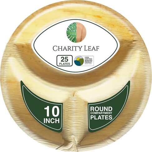 مستطيل من أوراق الشجر الخيرية مقاس 12 × 10 بوصة - أطباق عشاء من أوراق النخيل مكونة من 5 أقسام (25 قطعة) | ممتاز، طبيعي 100%، للاستعمال مرة واحدة، عالي التحمل | مثالية للحفلات وحفلات الزفاف وحفلات الشواء وحفلات تقديم الطعام in Kuwait