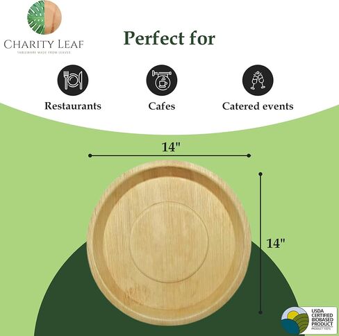 صواني مستديرة من أوراق النخيل للاستعمال مرة واحدة مقاس 14 بوصة (25 قطعة) أطباق تقديم تشبه الخيزران، وألواح للاستعمال مرة واحدة، وأواني طعام صديقة للبيئة لحفلات الزفاف، وتقديم الطعام، والمناسبات in Kuwait